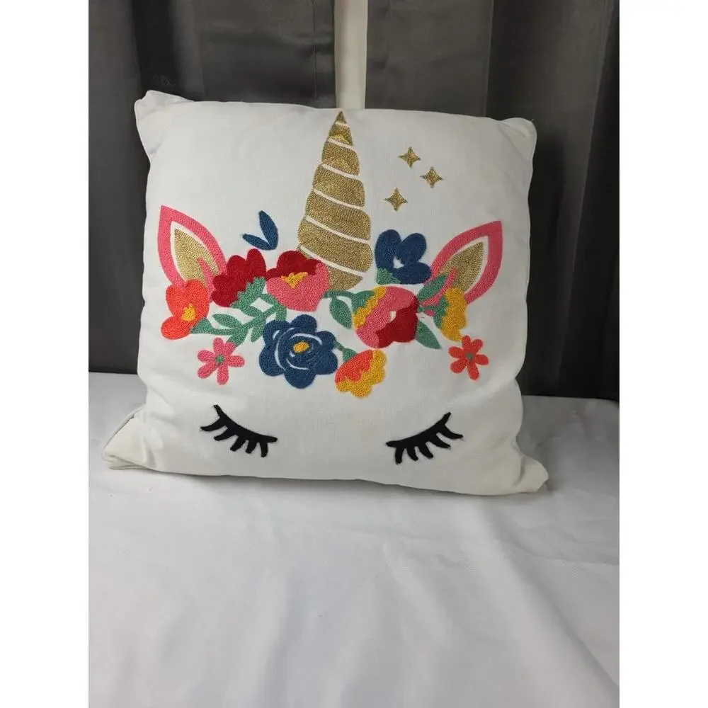 Levtex Home Unicorn Decorative Throw Pillow Embroidered Flowers‎ Square 17